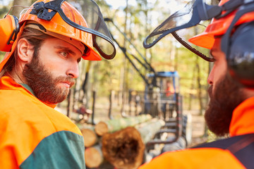 Zwei Waldarbeiter als Holzfäller Team