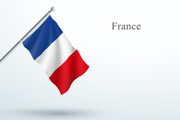 France Flag Waving Hanging Down 3d Flagpole Vector