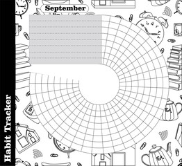 Habit tracker is empty. Bullet magazine template. Monthly planner. Vector illustration. Organizer for printing, diary, planner for important purposes.Bullet jurnal.