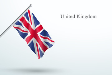 UK Flag Waving Hanging Down 3d Flagpole Vector