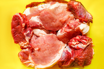 Sliced pieces of raw meat