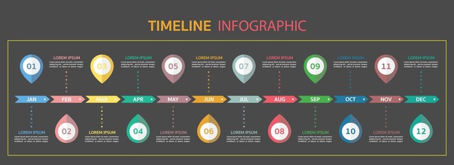 Timeline for 12 months with arrow, Infographic template for business.