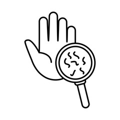 covid 19 coronavirus prevention infected hand analysis with magnifying glass line style icon