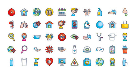 virus icon set, line color style