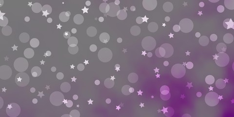 Light Purple vector background with circles, stars. Abstract illustration with colorful shapes of circles, stars. Template for business cards, websites.