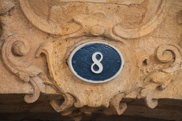 Blue Number 8 at a Bordeaux Street in France Europe