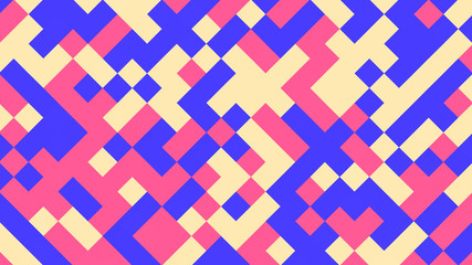 Abstract geometric background with pink, blue, yellow and red polygons.