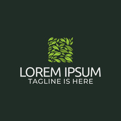 Logo design is a square leaf stack on a dark green background.