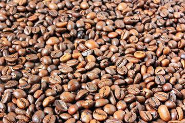 Coffee beans scattered on the table