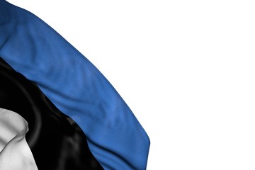 nice Estonia flag with big folds lying flat in bottom left corner isolated on white - any celebration flag 3d illustration..