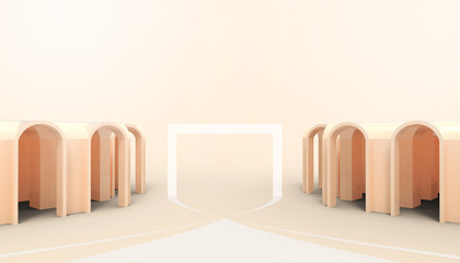 Ideas Leadership.Door Minimal Modern Room Geometric shapes Creative  Abstract Display Concept on Orange Monotone background - 3d rendering