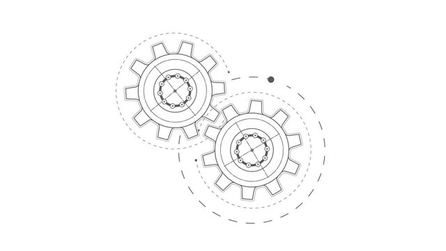 Rotating gear . Gears on a white background .Technical drawing .	