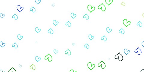 Light Blue, Green vector background with hearts.