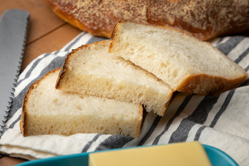 Macro close up on a slices of sour dough bread