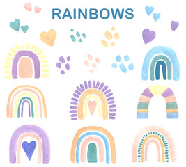 Rainbow Clipart, Pastel Gouache, Pastel Colors Clipart, Nursery art, Baby Shower Graphics, Scrapbooking, Boho Rainbow, Hand painted clipart