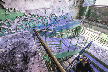 Interior of abandoned Jupiter Factory in Pripyat city located in Chernobyl exclusion area, Ukraine