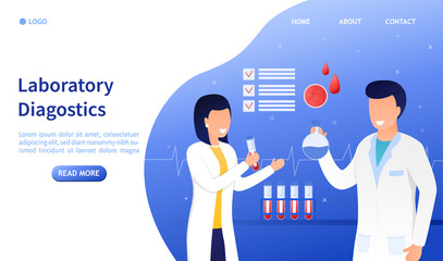 Male and female scientists examine blood. Laboratory tests. Research in the laboratory. Professional laboratory assistants are engaged in scientific work New blood tests nterior of science laboratory