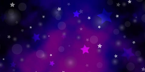 Dark Purple vector background with circles, stars. Abstract illustration with colorful spots, stars. Texture for window blinds, curtains.