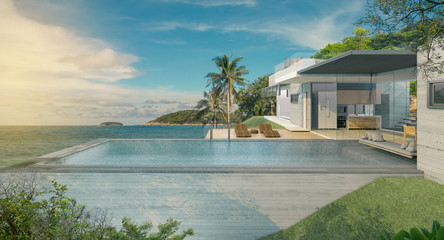 Fototapeta na wymiar Beautiful house with a swimming pool, sea view