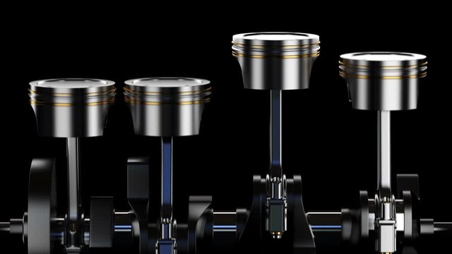 Looped 3d footage of motor with working pistons and crankshafts inside camera view