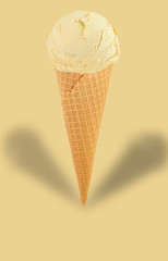 ice cream sundae on a beige pastel background. Minimal summer concept