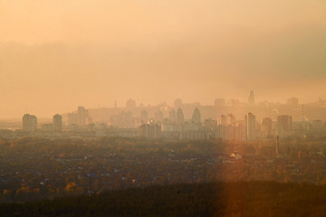 Kiev morning foggy cityscape