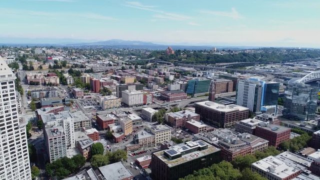 Drone Video Columbia Center Downtown Seattle Washington