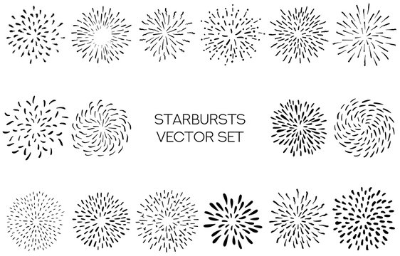 Fireworks. Vector Doodle Sun rays or Starbursts.