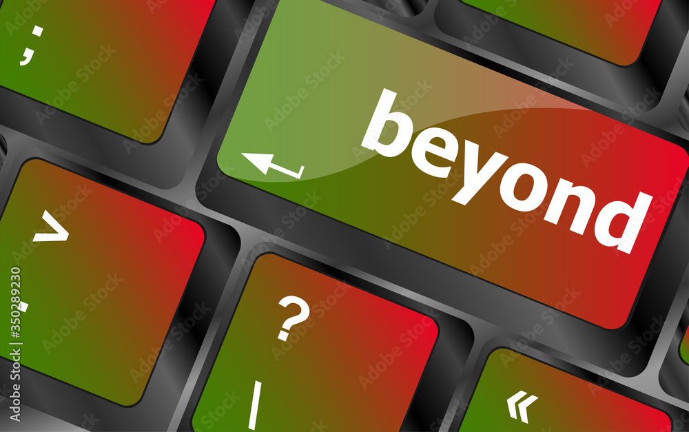 Poster beyond button on keyboard key with soft focus