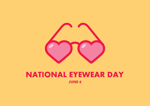 National Eyewear Day vector. Heart shaped glasses vector. Pink glasses icon vector. Eyewear Day Poster, June 6. Important day