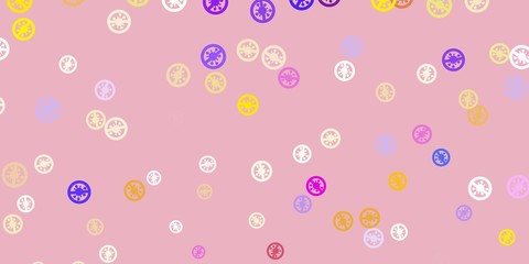 Light blue, red vector background with covid-19 symbols.