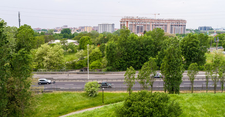 Urban motorway aerial view