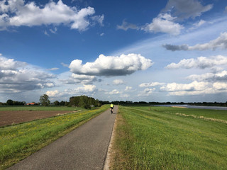 Fototapeta na wymiar Cycling along the IJssel