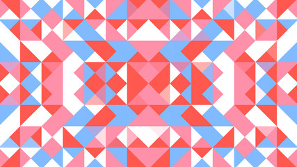 Abstract geometric background with red, pink, blue and white polygons.