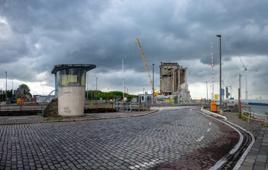 Old grain warehouse SAGMA being demolished to make way for an extension of the Antwerp ringway.