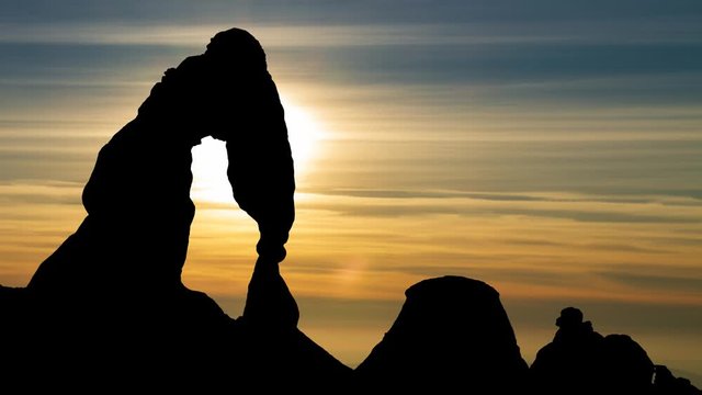 Iconic Delicate Arch in Arches National Park, Time Lapse at Sunset, USA