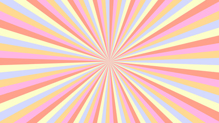 Abstract starburst background with orange, pink, blue, yellow rays. Banner vector illustration.