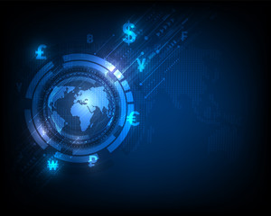 Technology currency exchange world network speed  abstract on blue background