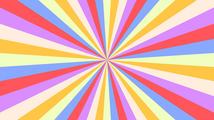 Abstract starburst background with yellow, purple, red, orange rays. Banner vector illustration.