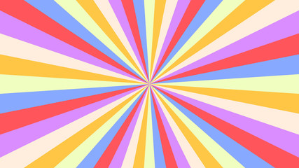 Abstract starburst background with yellow, purple, red, orange rays. Banner vector illustration.
