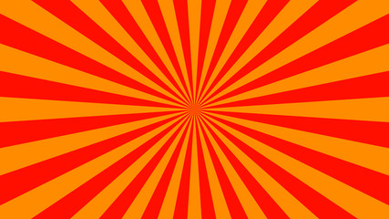 Abstract starburst background with red, orange rays. Banner vector illustration.