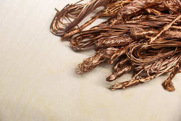 twisted copper wire background. copper scrap close up
