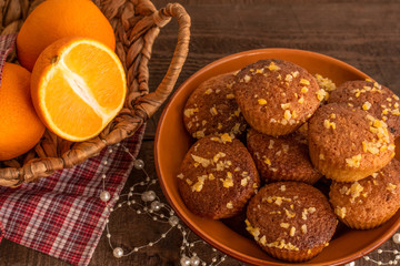 fruit homemade cupcakes and juicy oranges