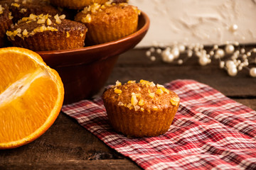 fruit homemade cupcakes and juicy oranges