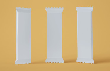 3D Illustration. Mockup of three blank packaging for snacks.