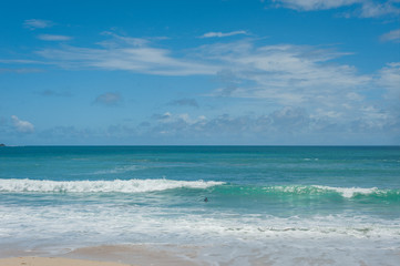 Fototapeta na wymiar Ocean waves on a sandy beach. Tropical background.