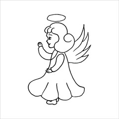 isolated on white background picture of an angel girl, outline, vector, Stock illustration of a design element for print