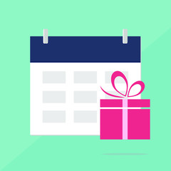 Calendar icon with pink gift box. Planning. Time management.