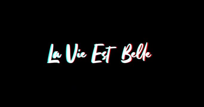 La Vie Est Belle Typography Text Glitch Effect  Animation on Black Background
-4K Resolution