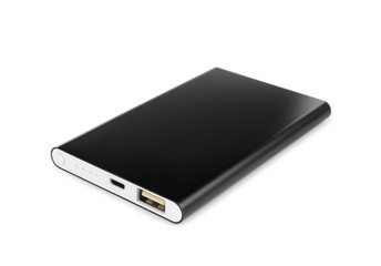 Modern external portable charger isolated on white